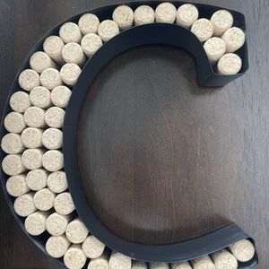 Whimsical Dark Metal Wine Cork Holder Wall Decor - initial “C”
